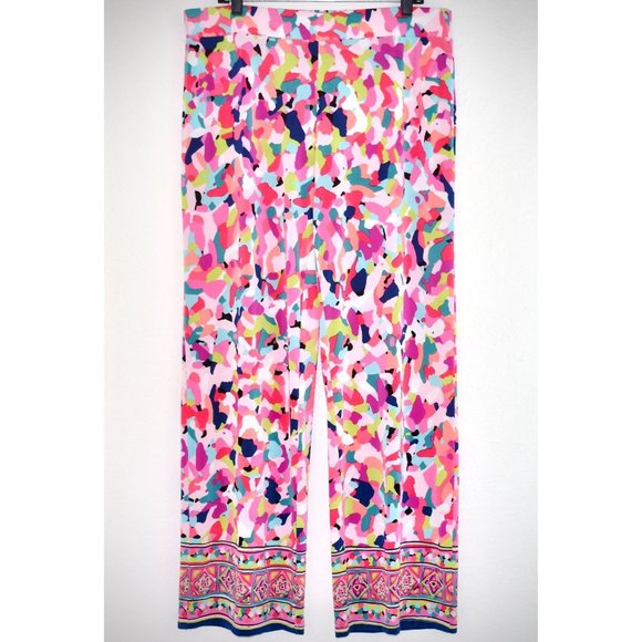 Pappagallo Pants - Pappagallo Tropical Pink Pull On Palazzo Pants XL Flat Front Elastic Waist Boho